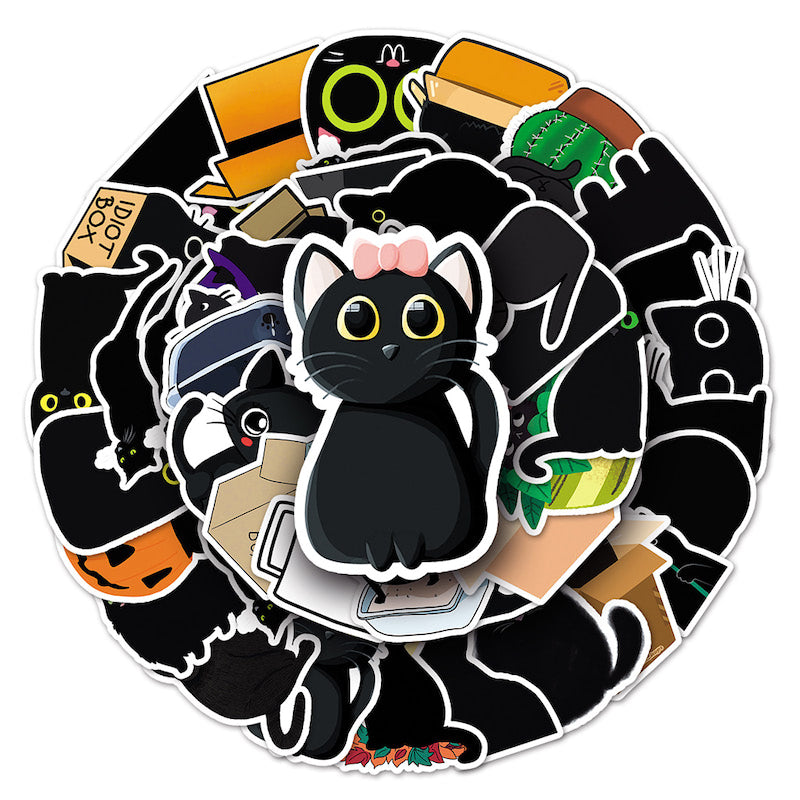 cute black cat cartoon art aesthetic sticker pack roomtery