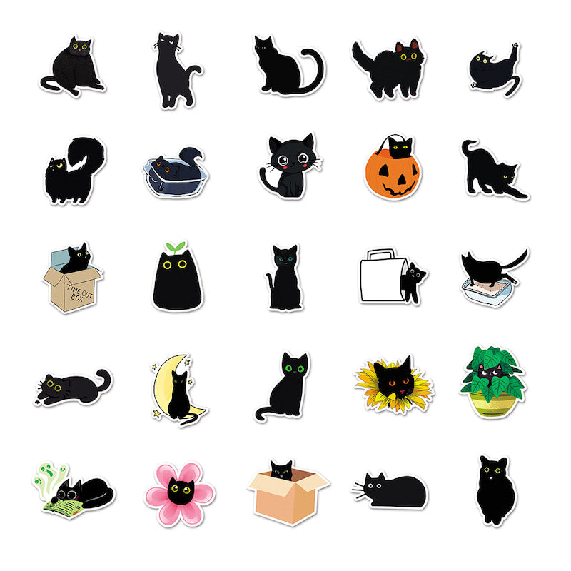 cute black cat cartoon art aesthetic sticker pack roomtery