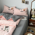 cute bubble tea embroidered light pink bedding set 