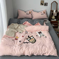 cute bubble tea embroidered light pink bedding set 