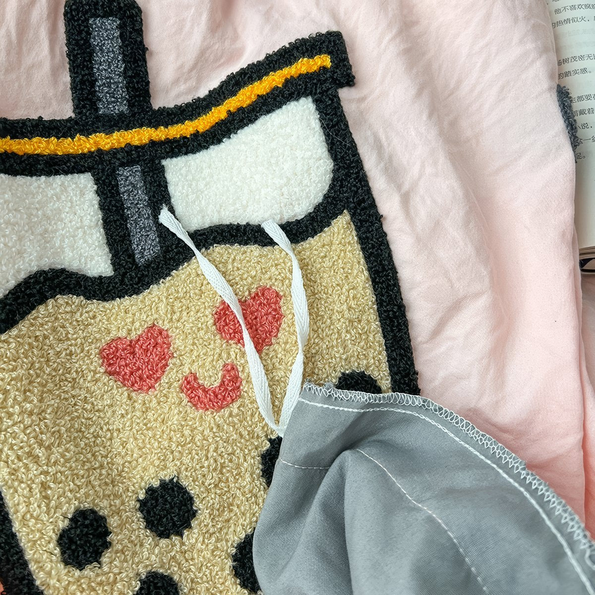 cute bubble tea embroidered light pink bedding set 
