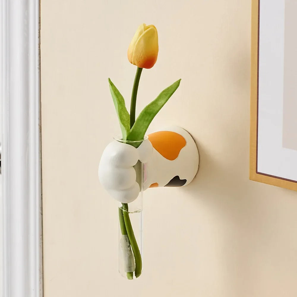 cute cat pow shaped wall hanging ceramic vase for flowers roomtery aesthetic room decor