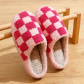 cute plush and aesthetic checkered print house slippers