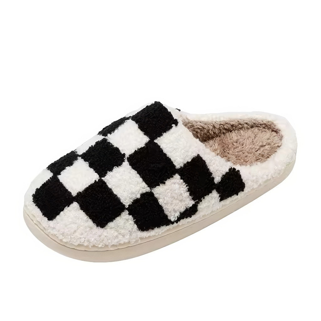 cute plush and aesthetic checkered print house slippers