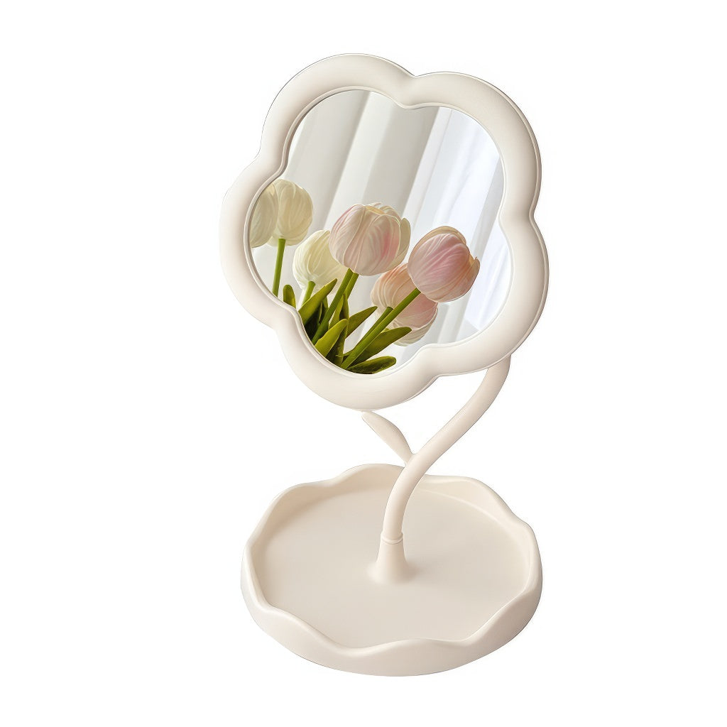 aesthetic flower shaped pastel makeup table mirror with storage tray roomtery