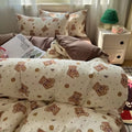 cute french bear print in beige and brown shades aesthetic bedding divet cover set 