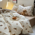 cute french bear pattern print brown shades aesthetic bedding duvet cover set roomtery