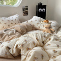 cute french bear pattern print brown shades aesthetic bedding duvet cover set roomtery