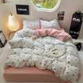 cute girlu bows pattern print light pink aesthetic bedding duvet cover set roomtery