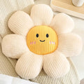 kawaii aesthetic daisy flower shaped decorative throw pillow with cute embroidered face 