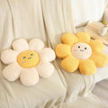 kawaii aesthetic daisy flower shaped decorative throw pillow with cute embroidered face 