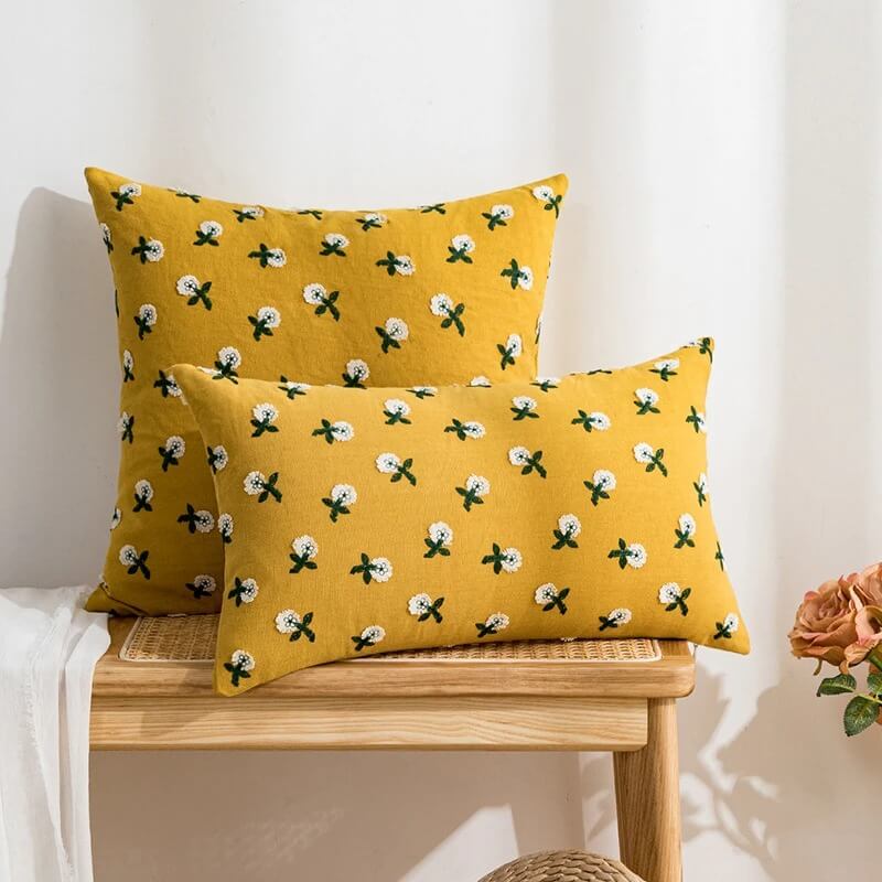 cute little embroidered daisy flower cotton decorative cushion cover roomtery