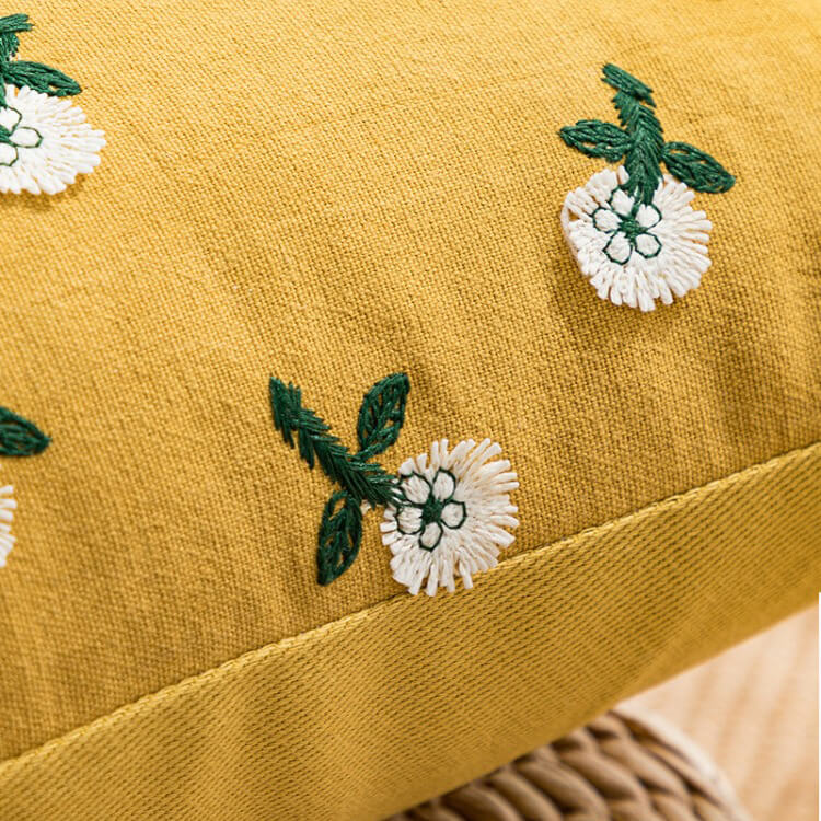 cute little embroidered daisy flower cotton decorative cushion cover roomtery