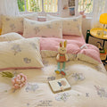 kawaii rabbit print pattern textured fabric bedding duvet cover set 