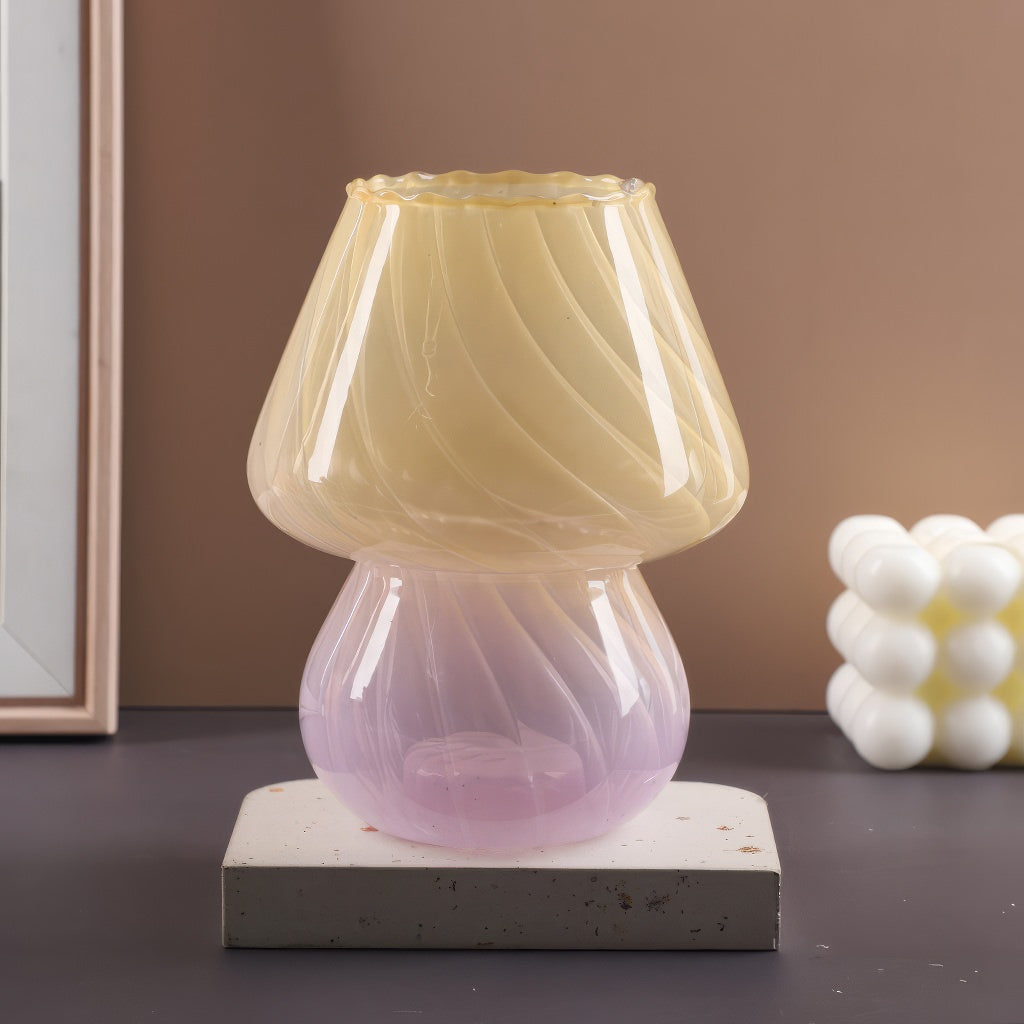 cute aesthetic mushroom shaped striped glass vase and candle holder