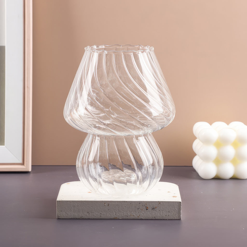 cute aesthetic mushroom shaped striped glass vase and candle holder