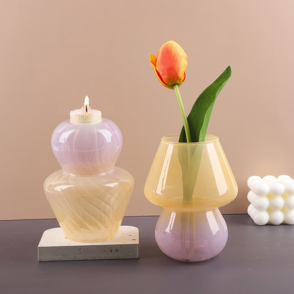 cute aesthetic mushroom shaped striped glass vase and candle holder