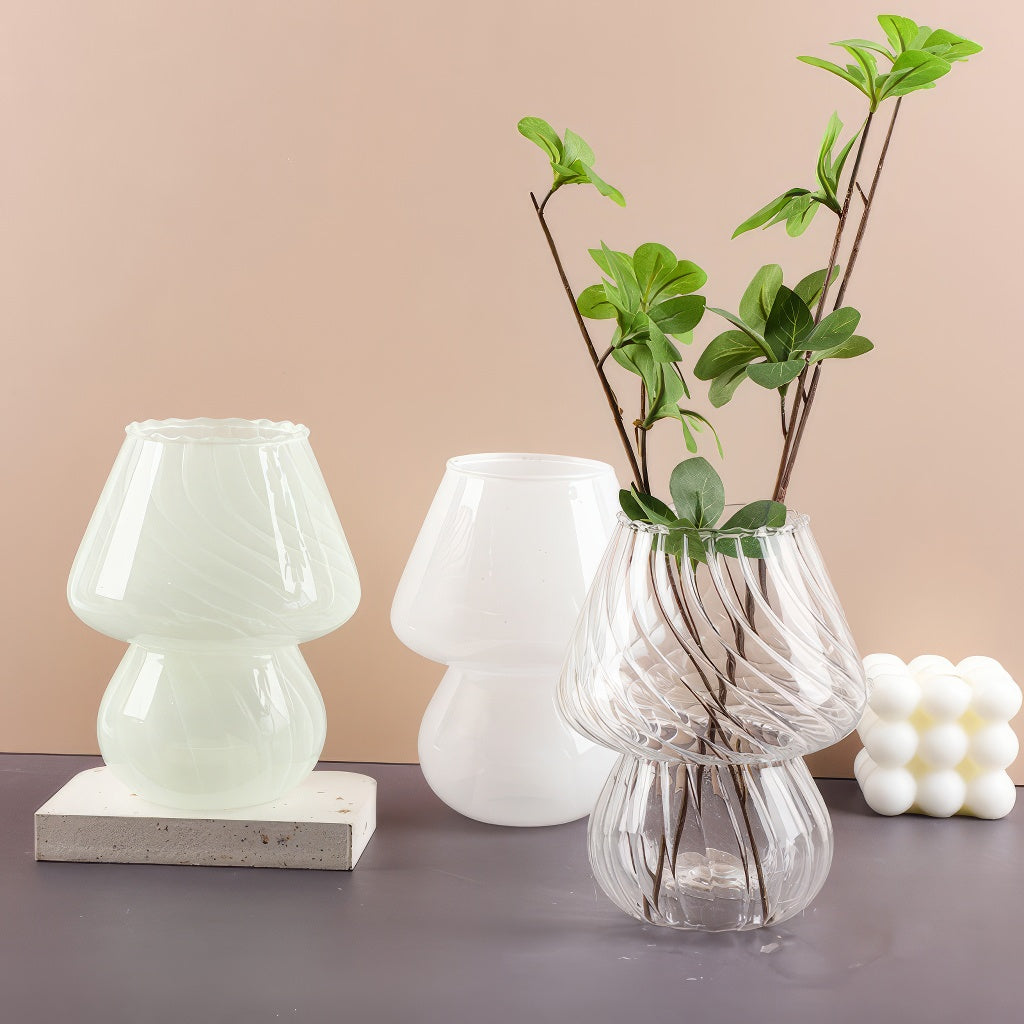 cute aesthetic mushroom shaped striped glass vase and candle holder