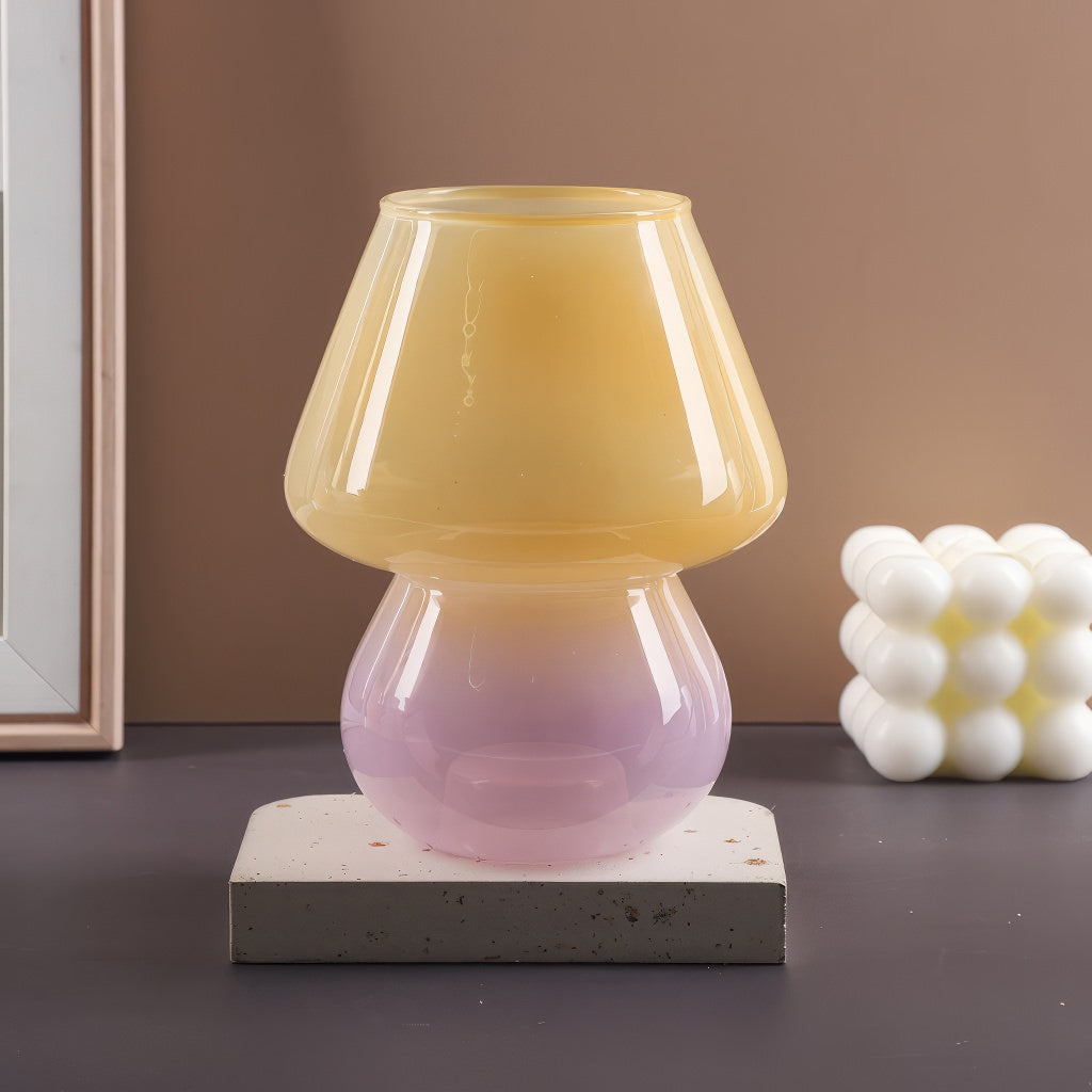 cute aesthetic mushroom shaped plain glass vase and candle holder