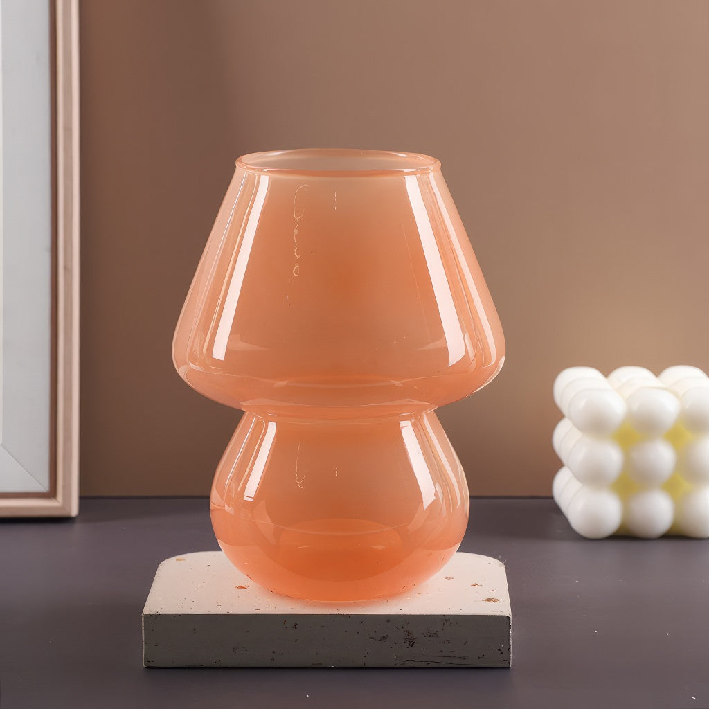 cute aesthetic mushroom shaped plain glass vase and candle holder