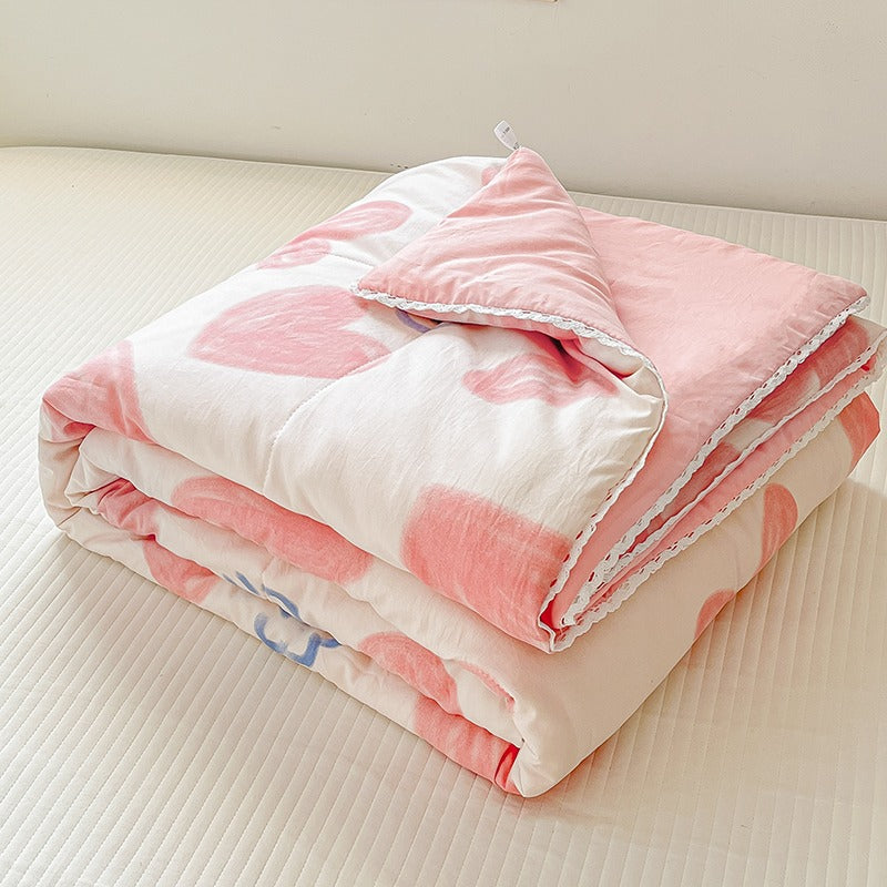 cute pink hearts print quilt blanket kidcore aesthetic bedroom decor roomtery