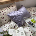 cute purple cherries print pattern duvet cover and pillowcase with purple bedsheets bedding set