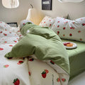 cute water color strawberry print white and sage green color bedding set roomtery