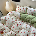 cute water color strawberry print white and sage green color bedding set roomtery