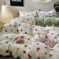 cute water color strawberry print white and sage green color bedding set roomtery