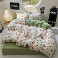 cute water color strawberry print white and sage green color bedding set roomtery