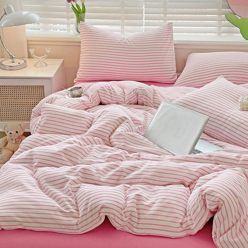 cute striped bedding duvet cover set in pastel color roomtery aesthetic room decor