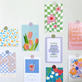 danish pastel aesthetic wavy checker postcard wall collage set roomtery