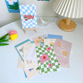 danish pastel aesthetic wavy checker postcard wall collage set roomtery