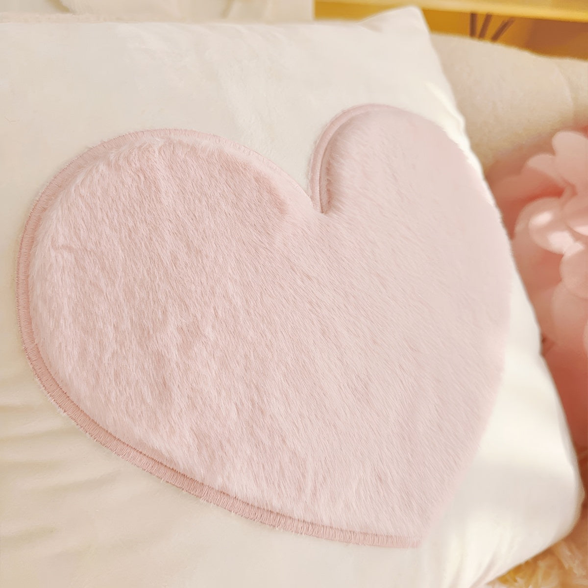 cute coquette aesthetic plush throw cushion covers with plush hearts
