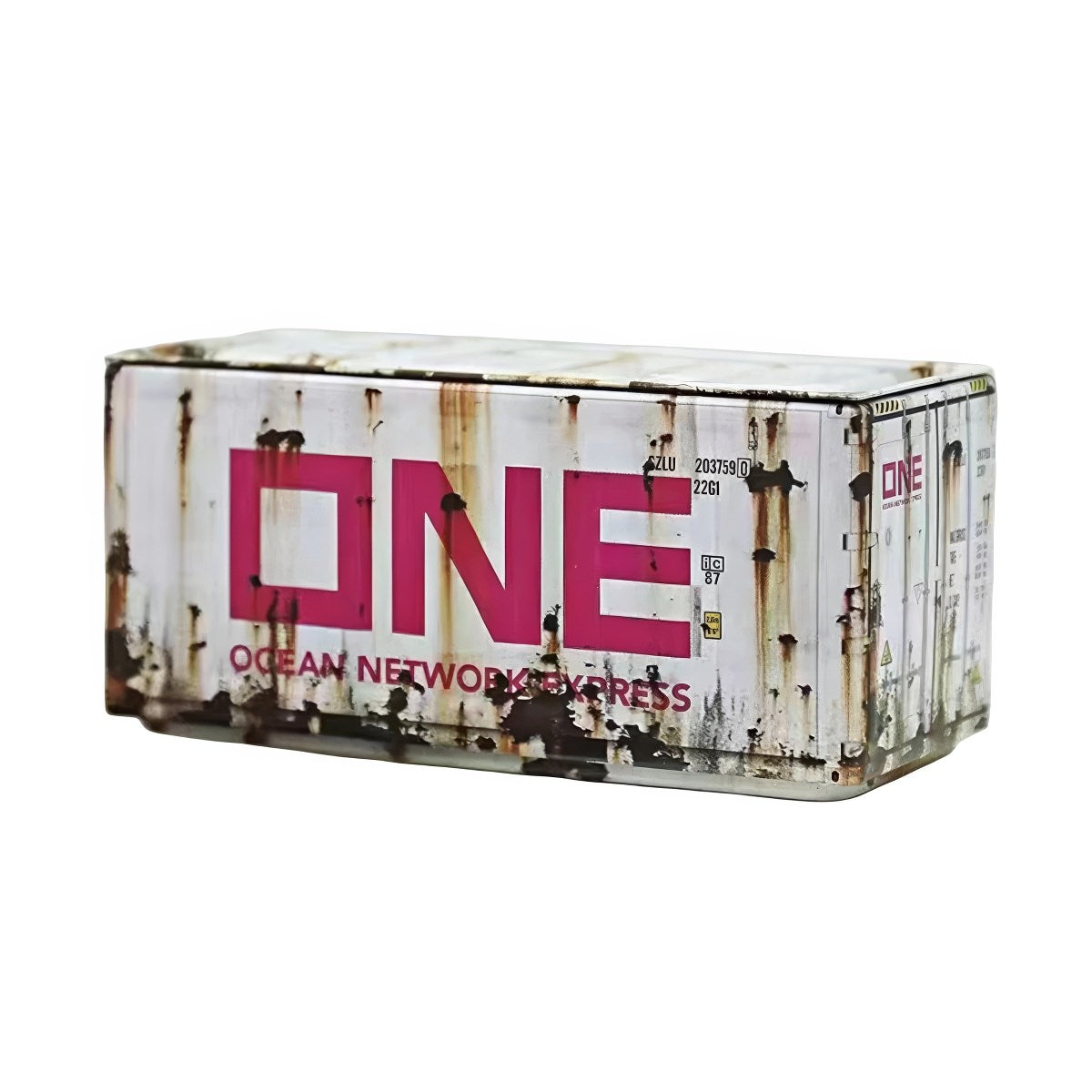 Mini shipping container iron storage box with realistic branding and colorful designs