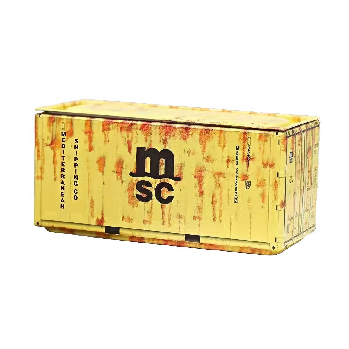 Mini shipping container iron storage box with realistic branding and colorful designs