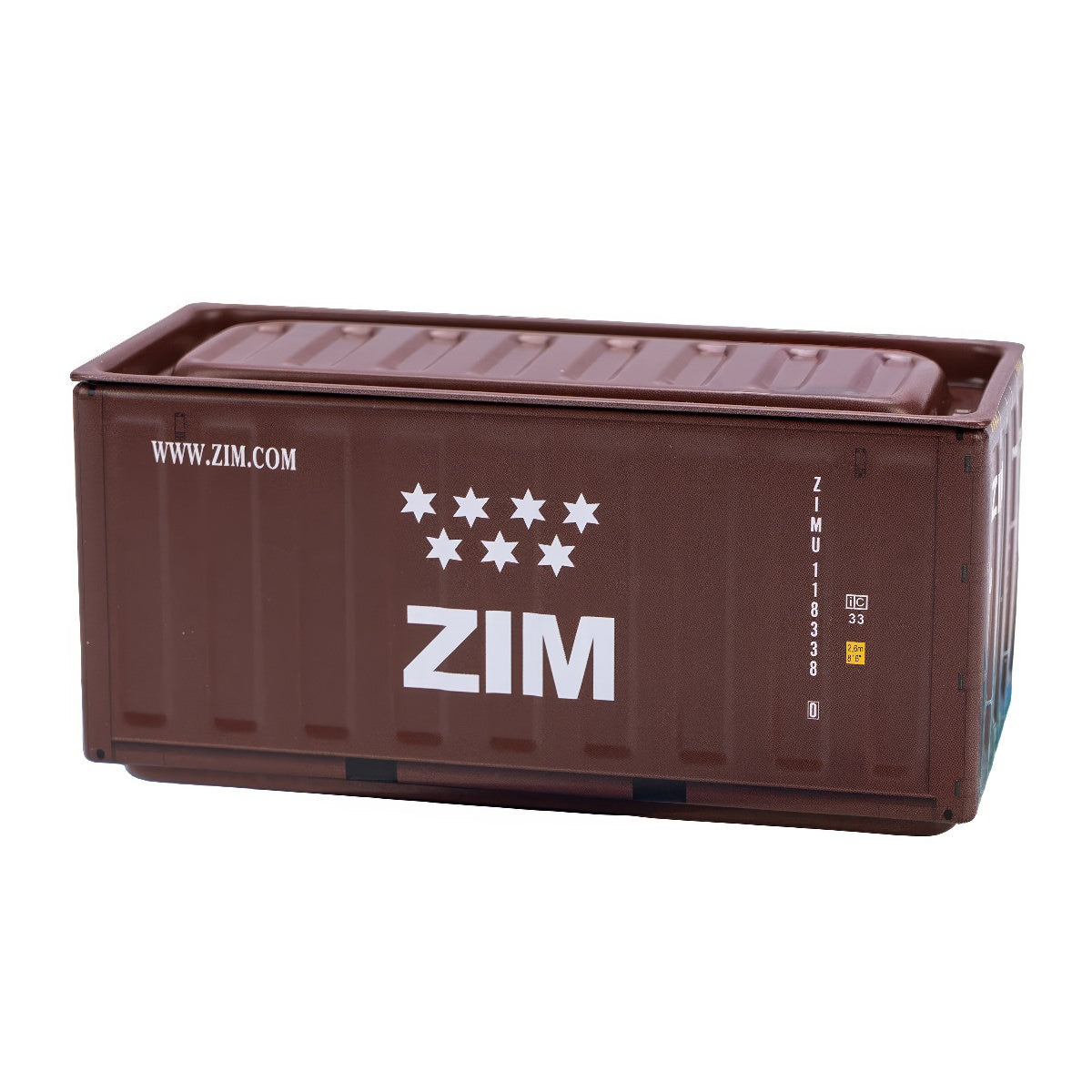 Mini shipping container iron storage box with realistic branding and colorful designs