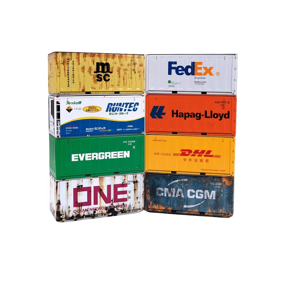 Mini shipping container iron storage box with realistic branding and colorful designs