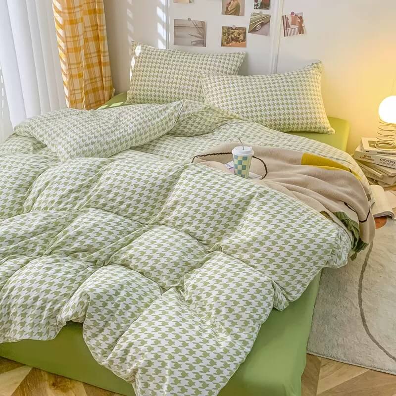 Dogtooth Check Korean Bedding Set 2.0 Aesthetic Bedding roomtery