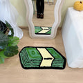 Tufted area rug designed as a stack of green dollar cash bills with a cream paper band