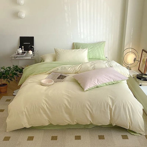 Dusty Pastel Shades Cotton Bedding Set | Pastel Aesthetic Bedding ...