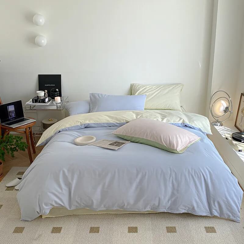 Dusty Pastel Shades Cotton Bedding Set | Pastel Aesthetic Bedding ...