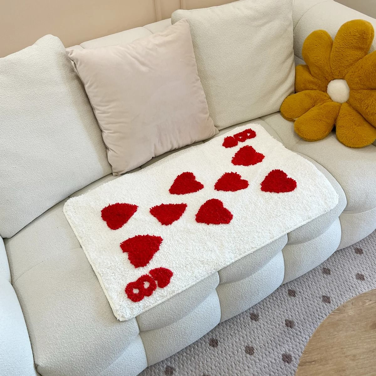 tufted accent rug shaped in a form of eight of earts playing card 