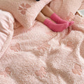 fluffy plush sherpa aesthetic bedding set with embroidered bow pattern