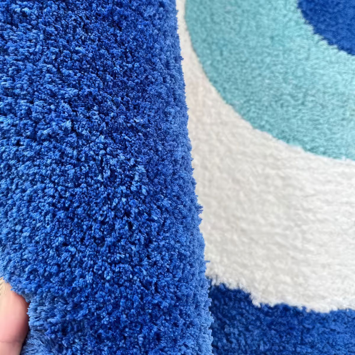 blue evil eye round shaped tufted accent rug