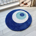 blue evil eye round shaped tufted accent rug