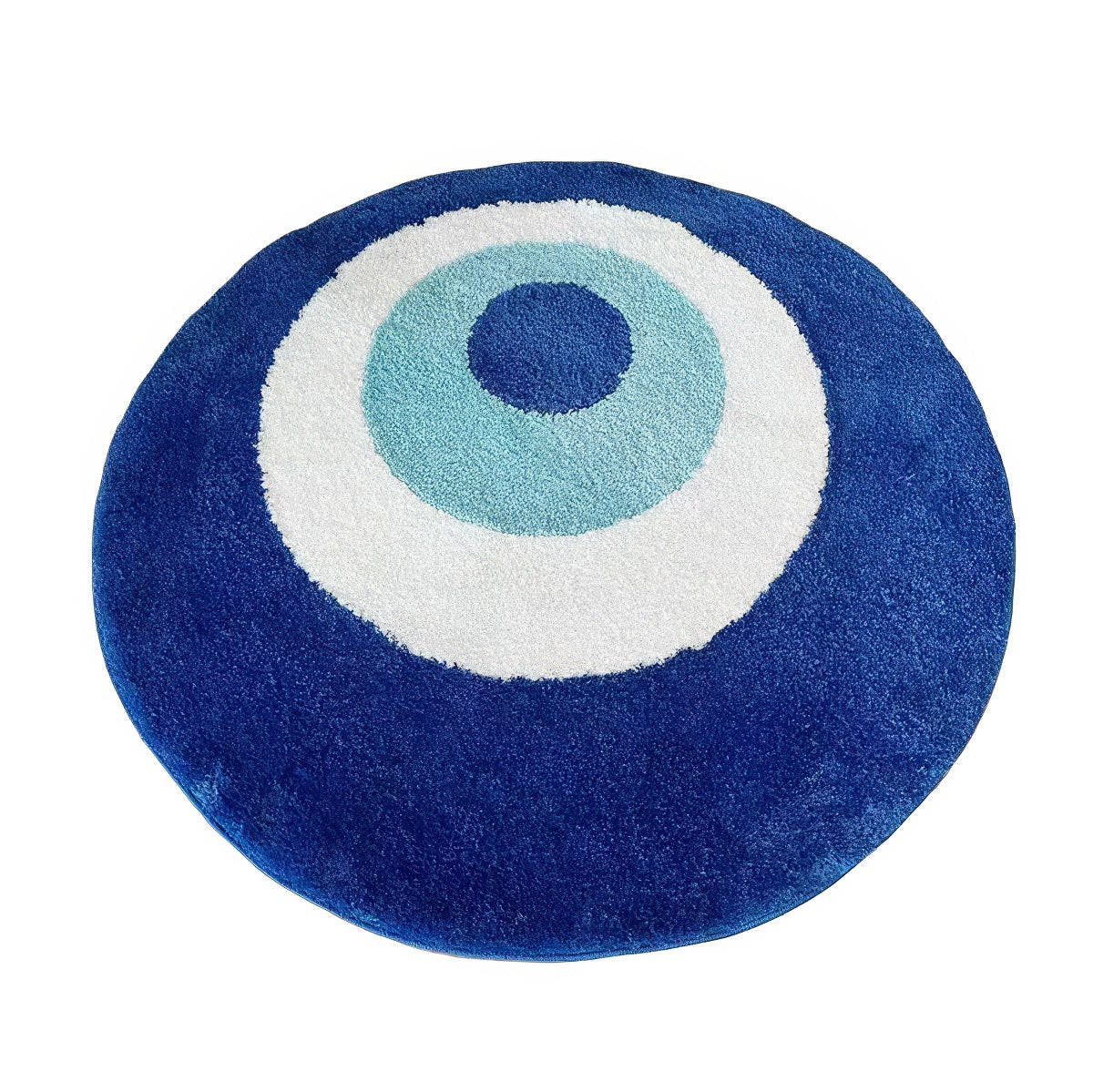blue evil eye round shaped tufted accent rug