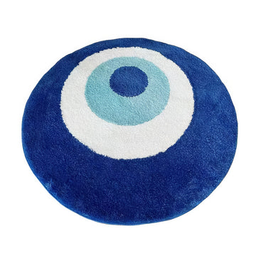 blue evil eye round shaped tufted accent rug