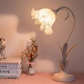 fairycore aesthetic flower shaped desk top table lamp with leaves and flower shaped shade