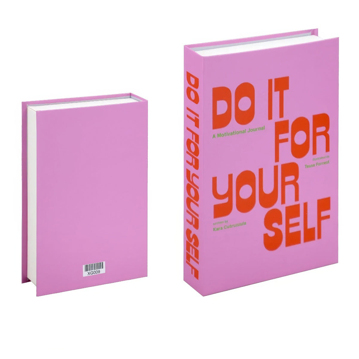 Decorative faux book storage box designed as a colorful hardcover book with a hidden storage compartment for organizing small household items while decorating shelves and tables